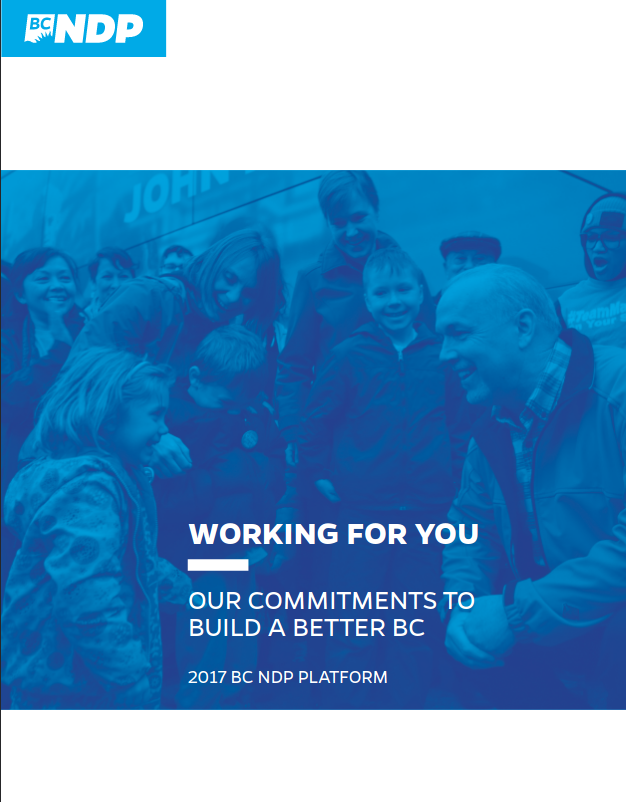 A screenshot of the cover of the BC NDP's 2017 campaign platform PDF.